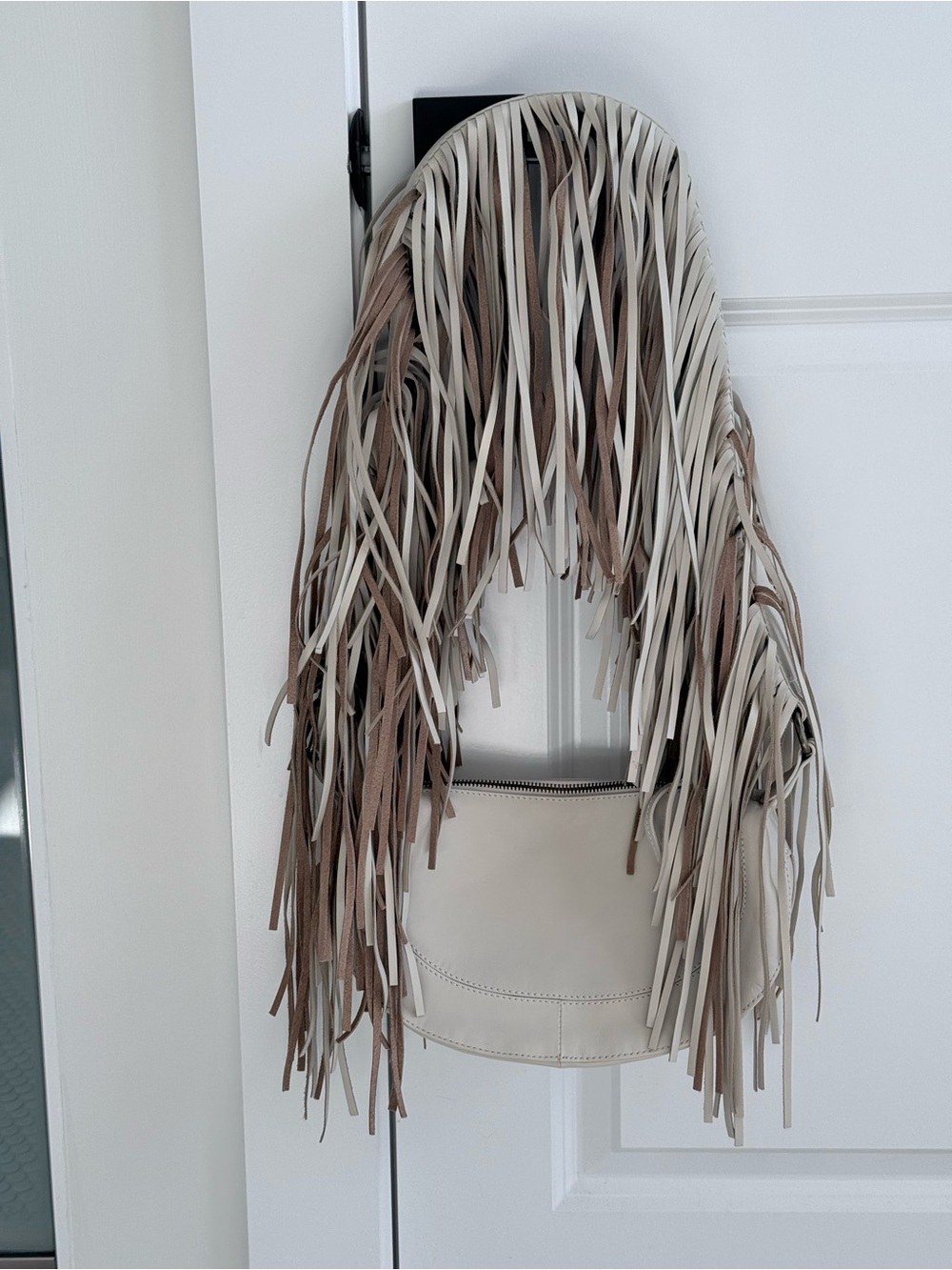 NWT Anthropologie Cascade Fringe Shoulder Bag in Cream Cream/Beige